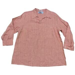 Edward Woman's 2X Irish Linen Coral V‎ Neck Collard Long Sleeve Collard Tunic